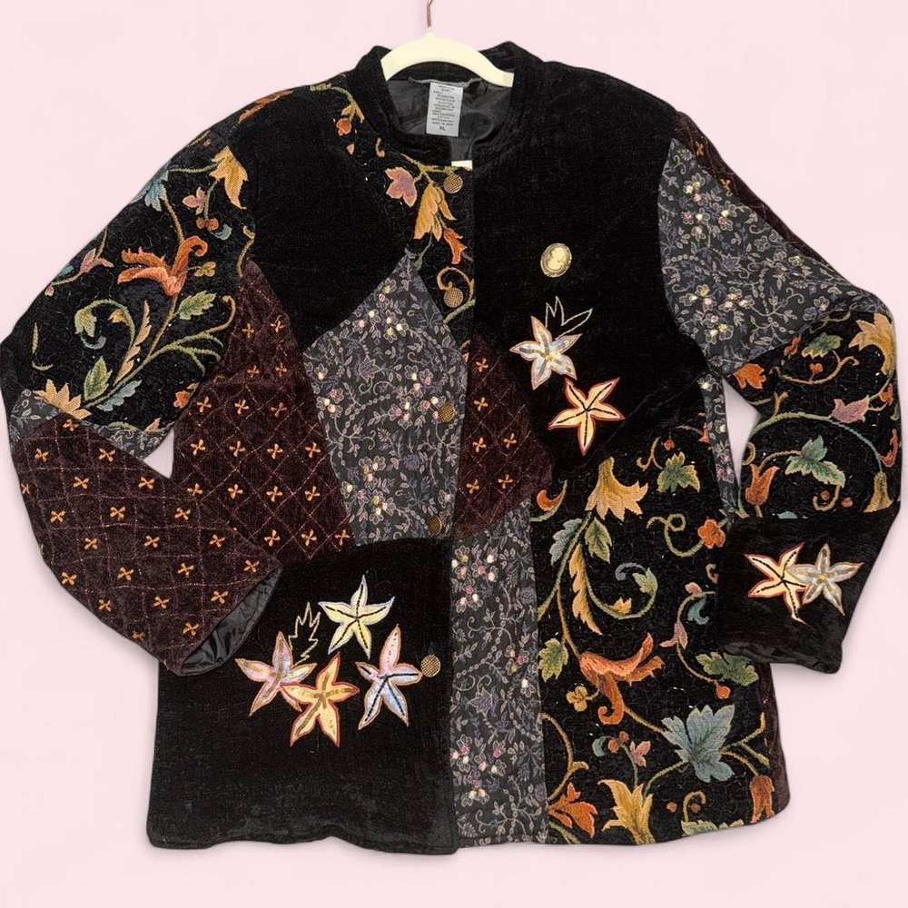 Indigo Moon Patchwork Velvet Jacket Floral Embroidered Beaded Whimsygoth XL